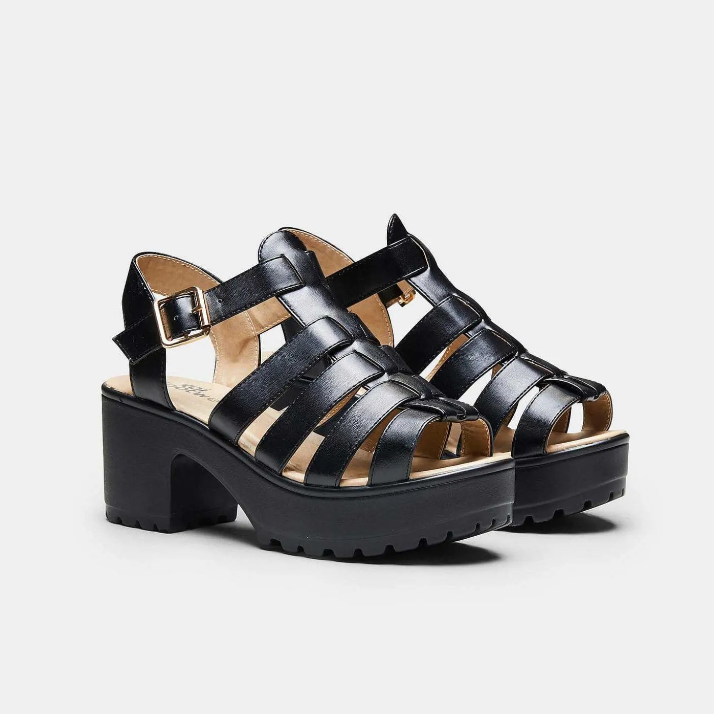 Damskie KOI footwear Sandaly Na Platformie^Czarne Sandaly Na Platformie Z Paskami Na Grubej Platformie