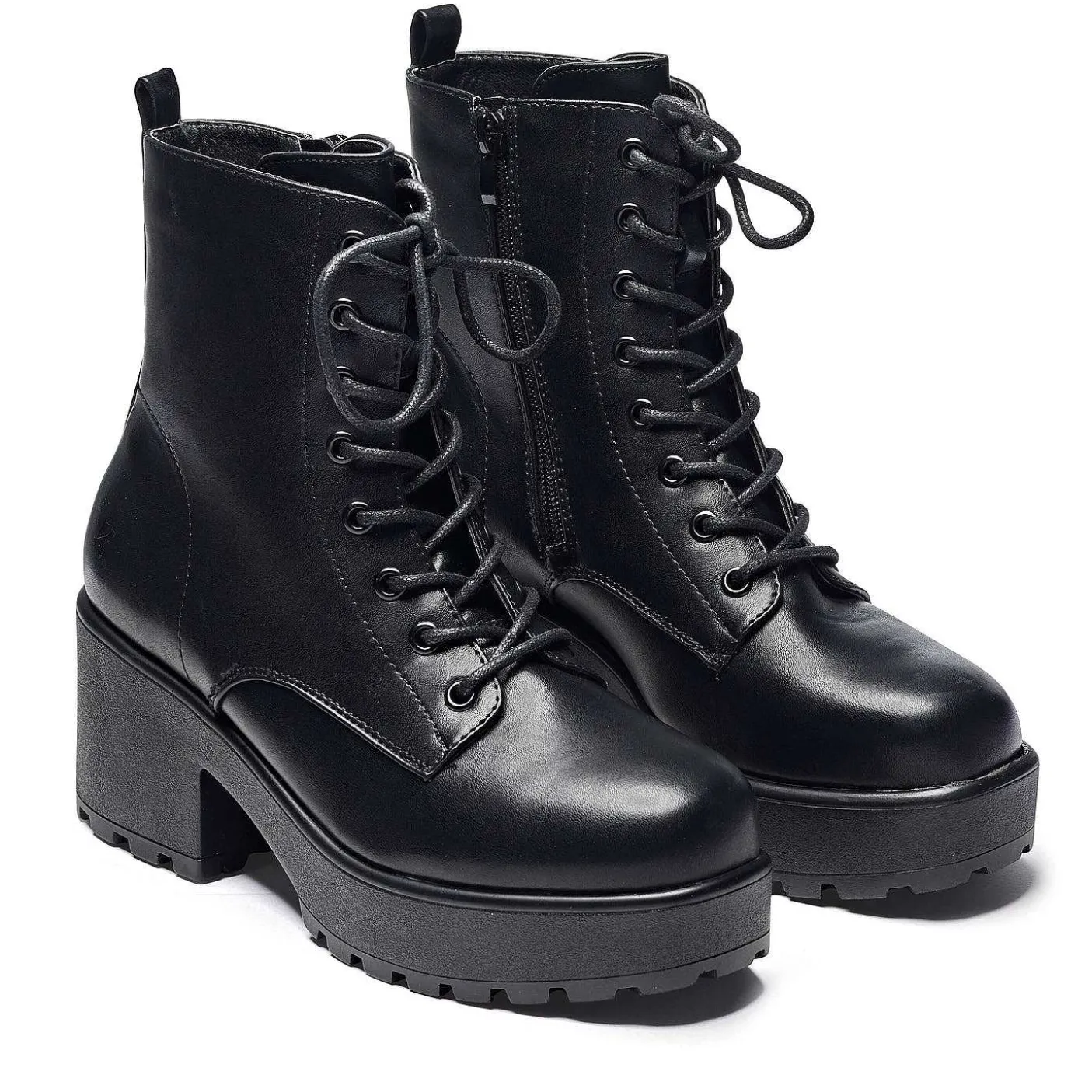 Damskie KOI footwear Buty Do Kostki^Czarne Skorzane Buty Wojskowe Na Grubej Platformie W Rozmiarze 10