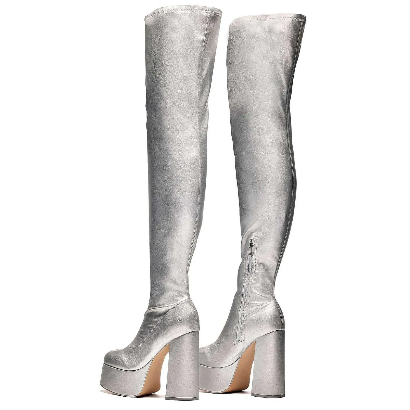 Damskie KOI footwear Buty Na Obcasie^Kozaki Za Kolano The Redemption Plus Size - Srebrne