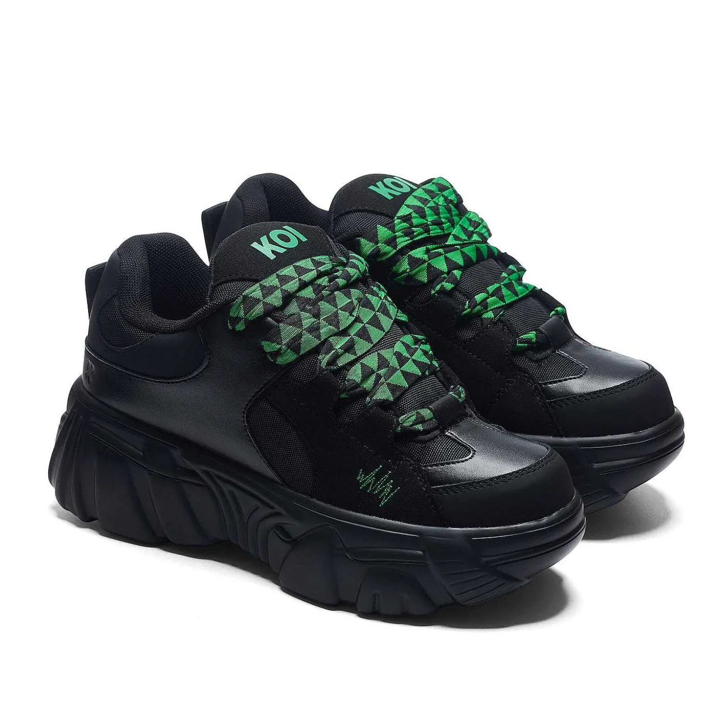 Męskie KOI footwear Grube Tenisówki^Męskie Buty Sportowe Na Grubej Podeszwie Ricta Flip Zielona Koronka